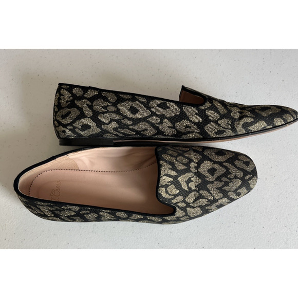 J. Crew Metallic Leopard animal Smoking Slippers Loafers Flat Size 9.5 Shoes - Picture 4 of 8